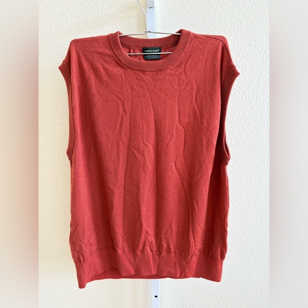 Longchamp Sleeveless Merino Wool Sweater in Burnt Orange - Size M